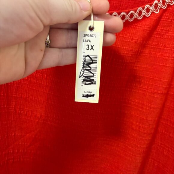 Max Studio London Blouse Short Sleeve Red White Flowy Size 3X Plus - Picture 4 of 12